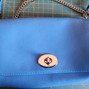 Coach Blue Structured Shoulder Bag with Gold Chain